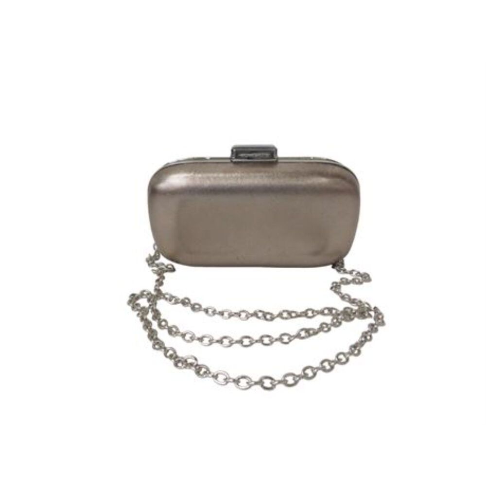 Michael Kors Metallic Silver Chain Clutch - Elegant Evening Bag, Clasp Is Wonky